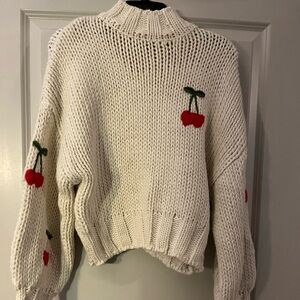 NWT Forever 21 Cozy White Sweater with Cherry Accents